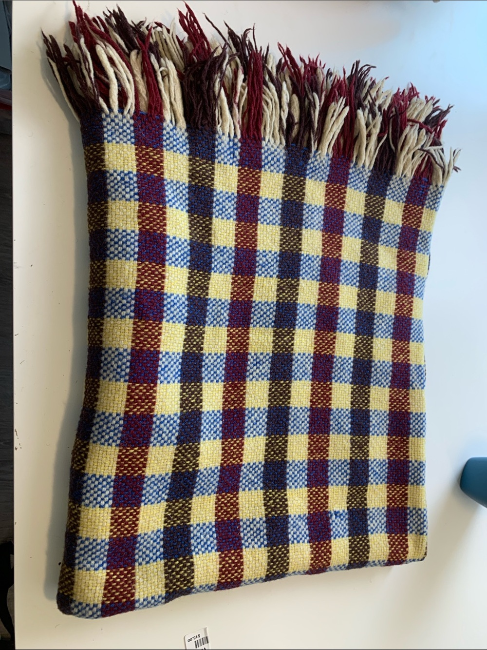 Rare Vintage Handwoven Woollen Check Fringe Throw Blanket Unique, Canadian made